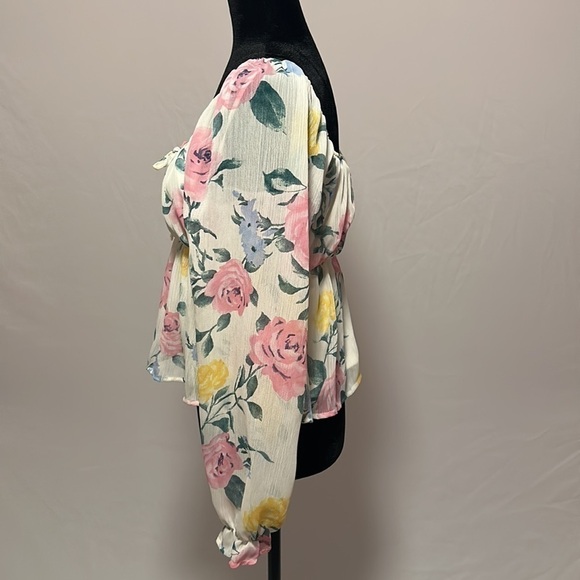 Forever 21 juniors womens square neck long sleeve blouse size M - Picture 2 of 6